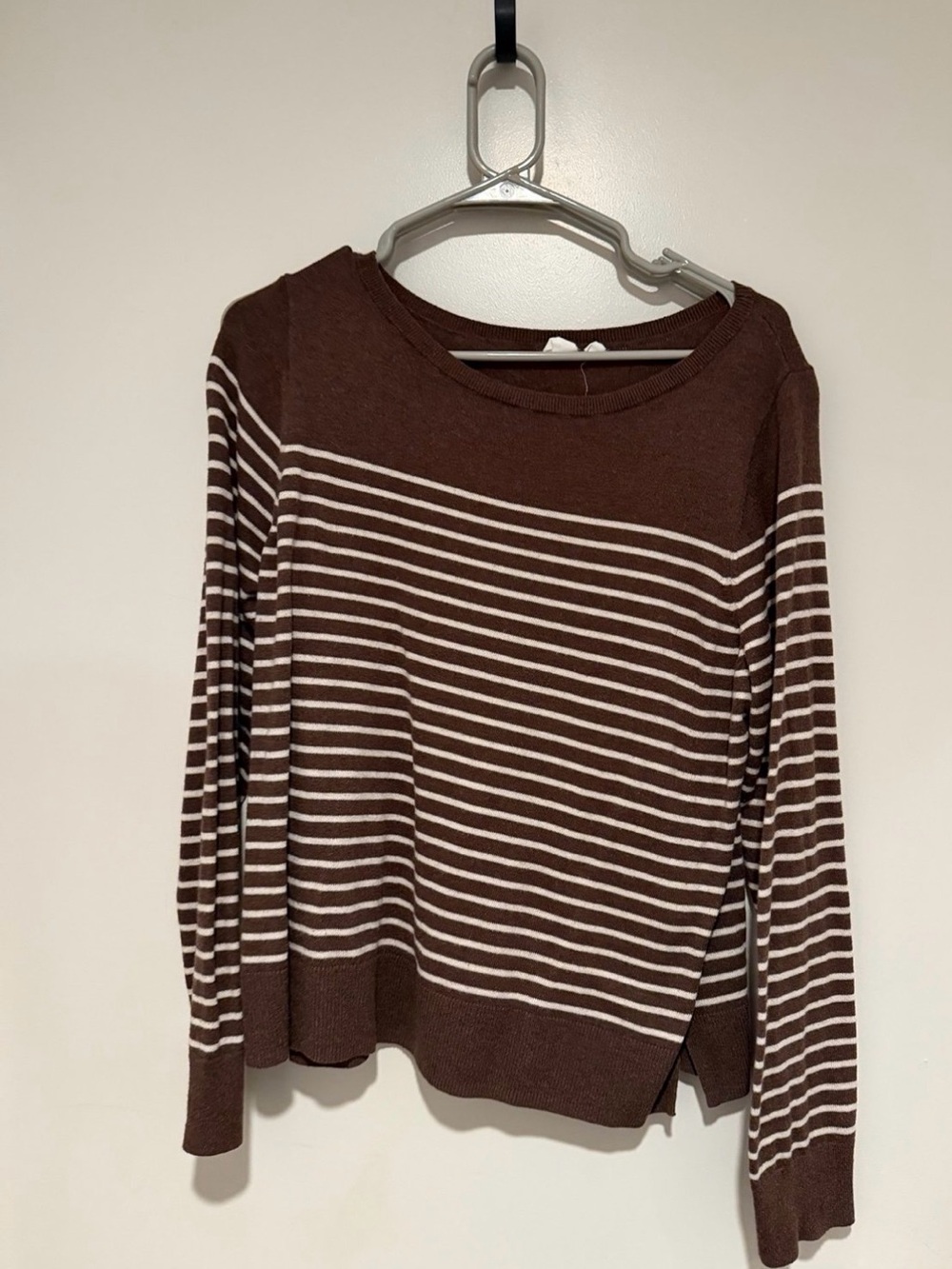 GAP Brown and White Striped Knit Crewneck